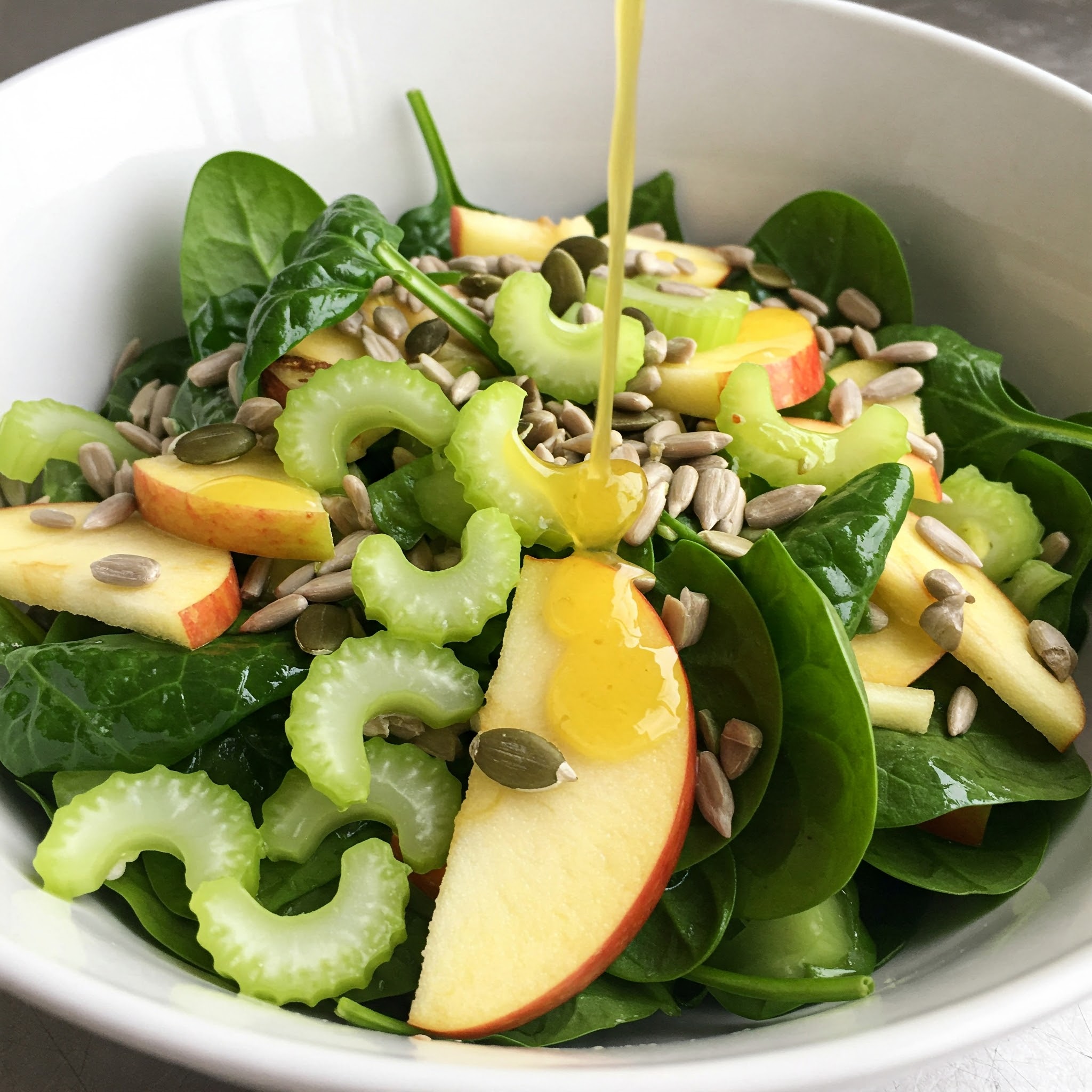 Celery, apple, pumpkin seeds salad
